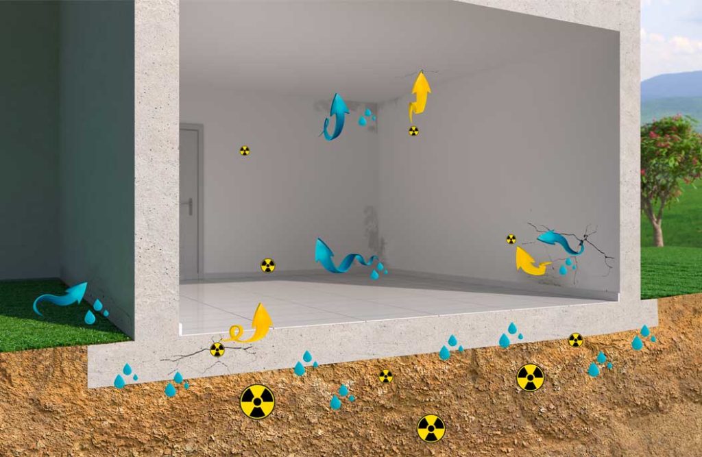 Опасность газа радона и поднимающейся влажности внутри помещения